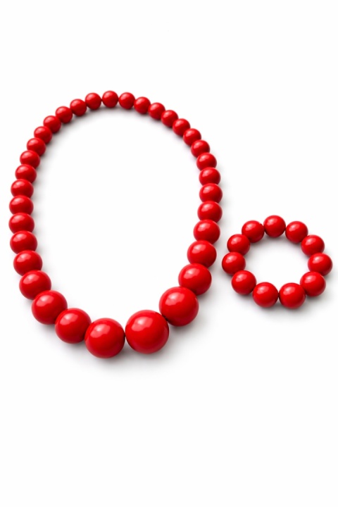 Drewniane czerwone korale - zestaw z bransoletką