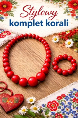 Drewniane czerwone korale - zestaw z bransoletką