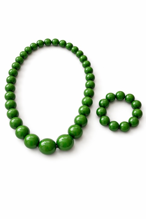 Drewniane zielone korale - zestaw z bransoletką