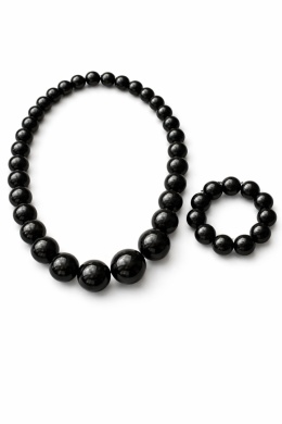 Drewniane czarne korale - zestaw z bransoletką