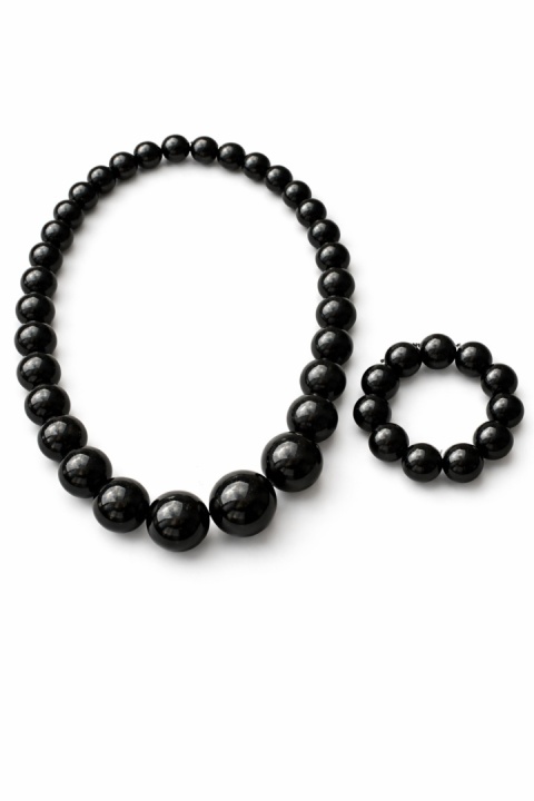 Drewniane czarne korale - zestaw z bransoletką