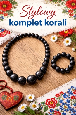 Drewniane czarne korale - zestaw z bransoletką
