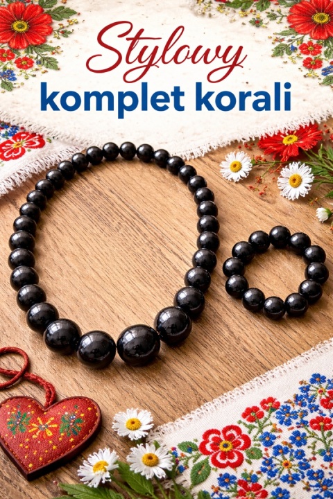 Drewniane czarne korale - zestaw z bransoletką