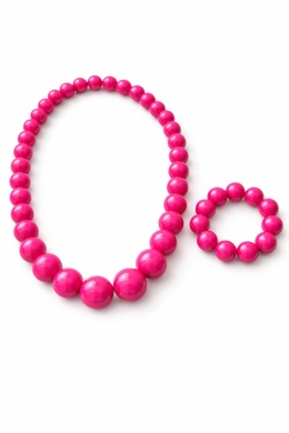 Drewniane korale różowe - zestaw z bransoletką
