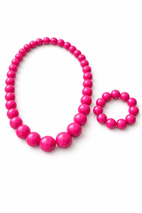 Drewniane korale różowe - zestaw z bransoletką