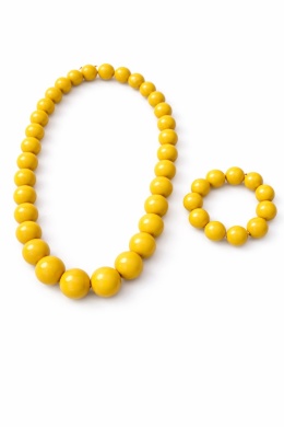 Drewniane żółte korale - zestaw z bransoletką