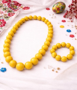 Drewniane żółte korale - zestaw z bransoletką
