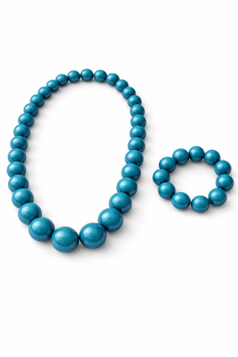Drewniane korale niebieskie - zestaw z bransoletką