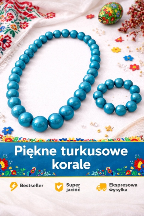 Drewniane korale niebieskie - zestaw z bransoletką