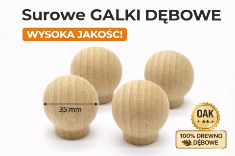 Gałki, uchwyty dębowe 35 mm – zestaw 4 sztuki + śruby