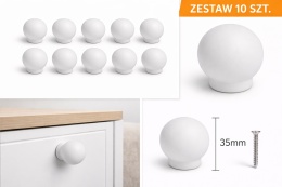 Gałki drewniane do mebli 10 szt | uchwyty meblowe kuliste | gałki do szafek komody szuflad