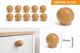 Gałki drewniane do mebli 10 szt | uchwyty meblowe kuliste | gałki do szafek komody szuflad