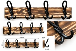 Listwa wieszakowa 50 cm – opalana deska z 4 metalowymi hakami
