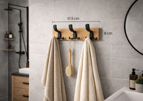 Listwa wieszakowa dąb 375 mm – lakierowana, metalowe haczyki