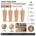 NOGA MEBLOWA BUKOWA STOŻKOWA 10 CM SUROWA ZE ŚRUBĄ M8 – KOMPLET 4 SZTUKI
