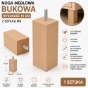 Noga Meblowa Bukowa 10 cm Drewniana Surowa Szpilka M8