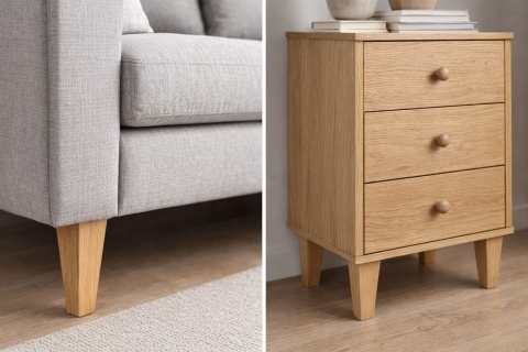 NOGA MEBLOWA DREWNIANA BUKOWA 15 cm – TRAPEZ – SUROWA – SOLIDNA I STYLOWA