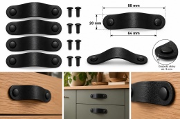 Uchwyty skórzane czarne 4 szt. 64 mm do mebli szuflad skóra