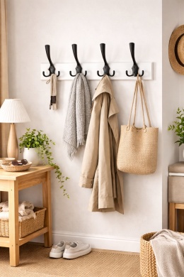 Wieszak ścienny drewniany 4 haków do przedpokoju, łazienki 50 cm