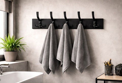 Wieszak ścienny drewniany 5 haków LOFT industrial do przedpokoju łazienki 62,5 cm