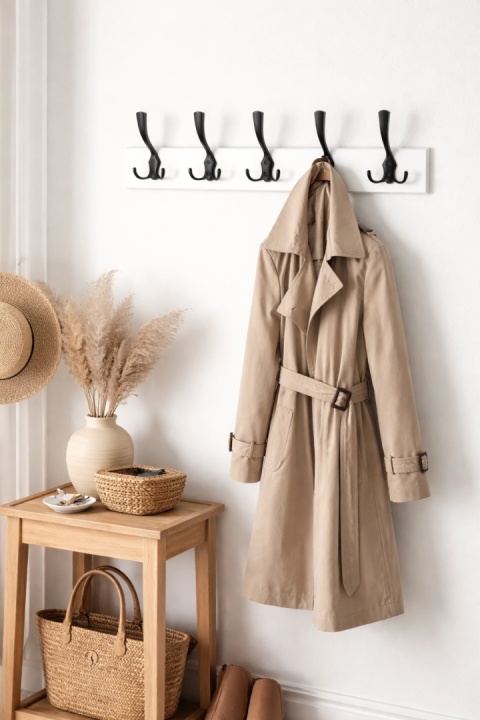 Wieszak ścienny drewniany 5 haków do przedpokoju, łazienki 62,5 cm